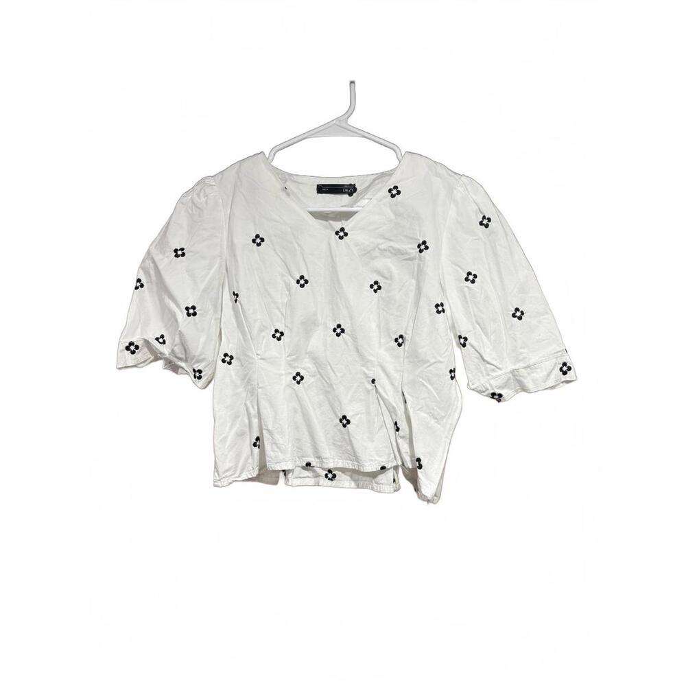 DAZY White Embroidered Puff Sleeve Top Size M